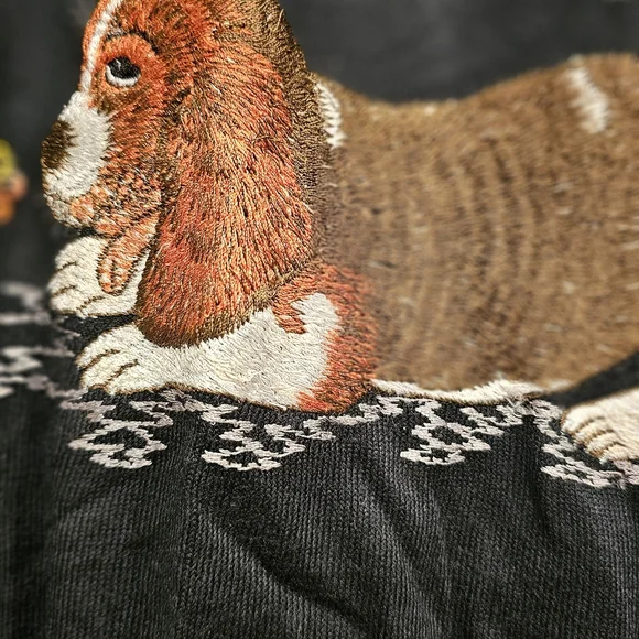 Black V-Neck Sweater with Embroidered Dog Design - Picture 6 of 11